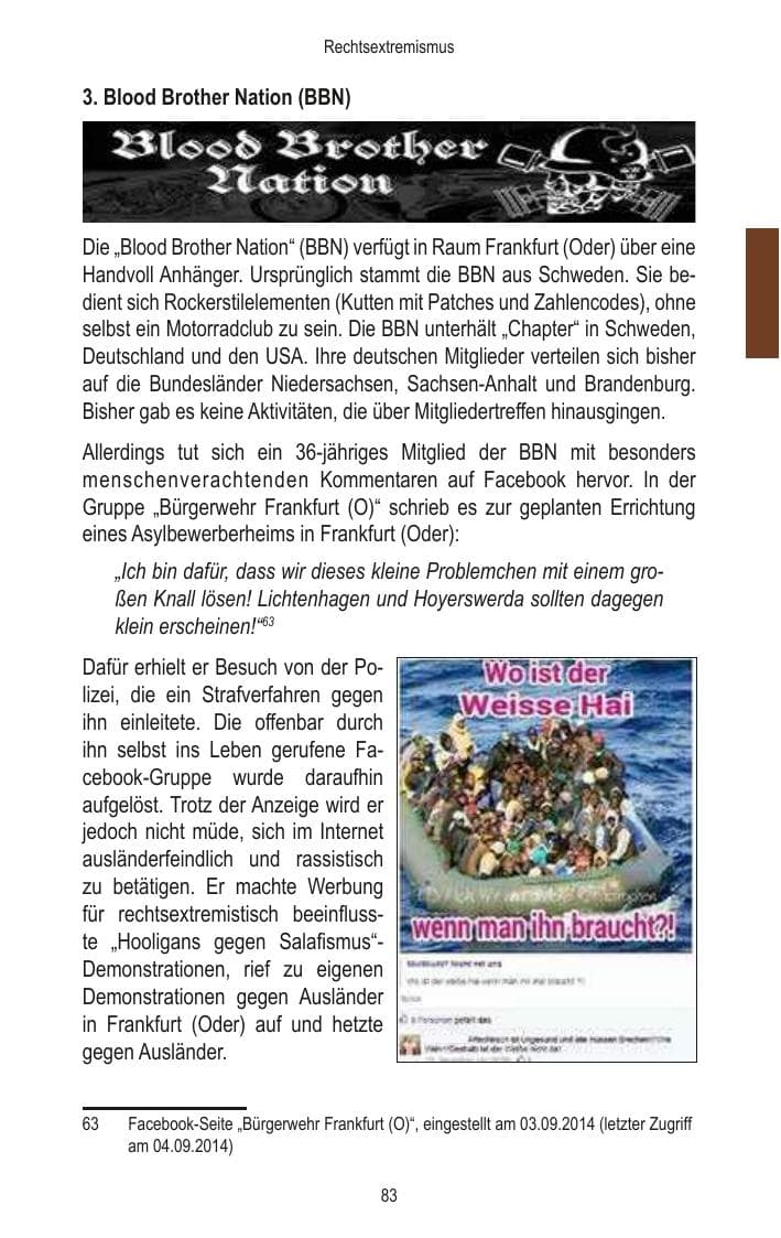 Seite 85 des Verfassungsschutzbericht 2014 Brandenburg