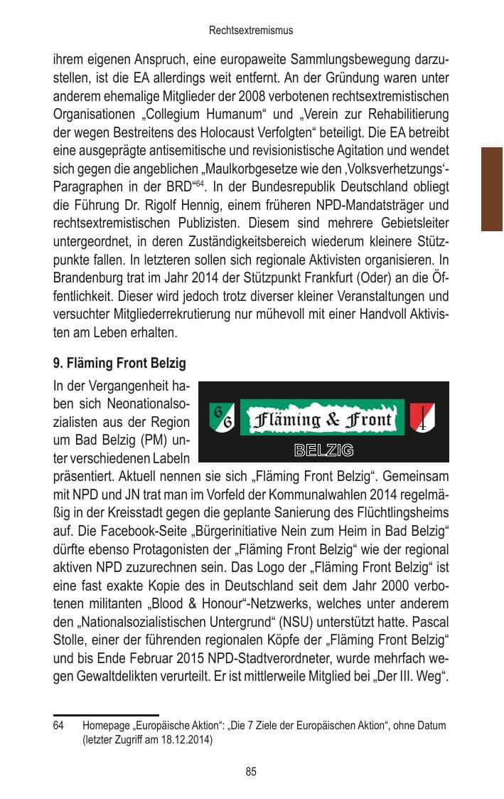 Seite 87 des Verfassungsschutzbericht 2014 Brandenburg