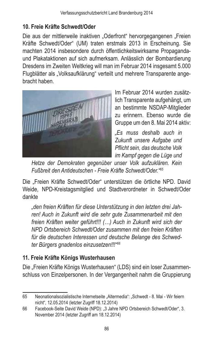 Seite 88 des Verfassungsschutzbericht 2014 Brandenburg