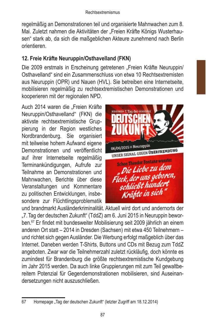 Seite 89 des Verfassungsschutzbericht 2014 Brandenburg