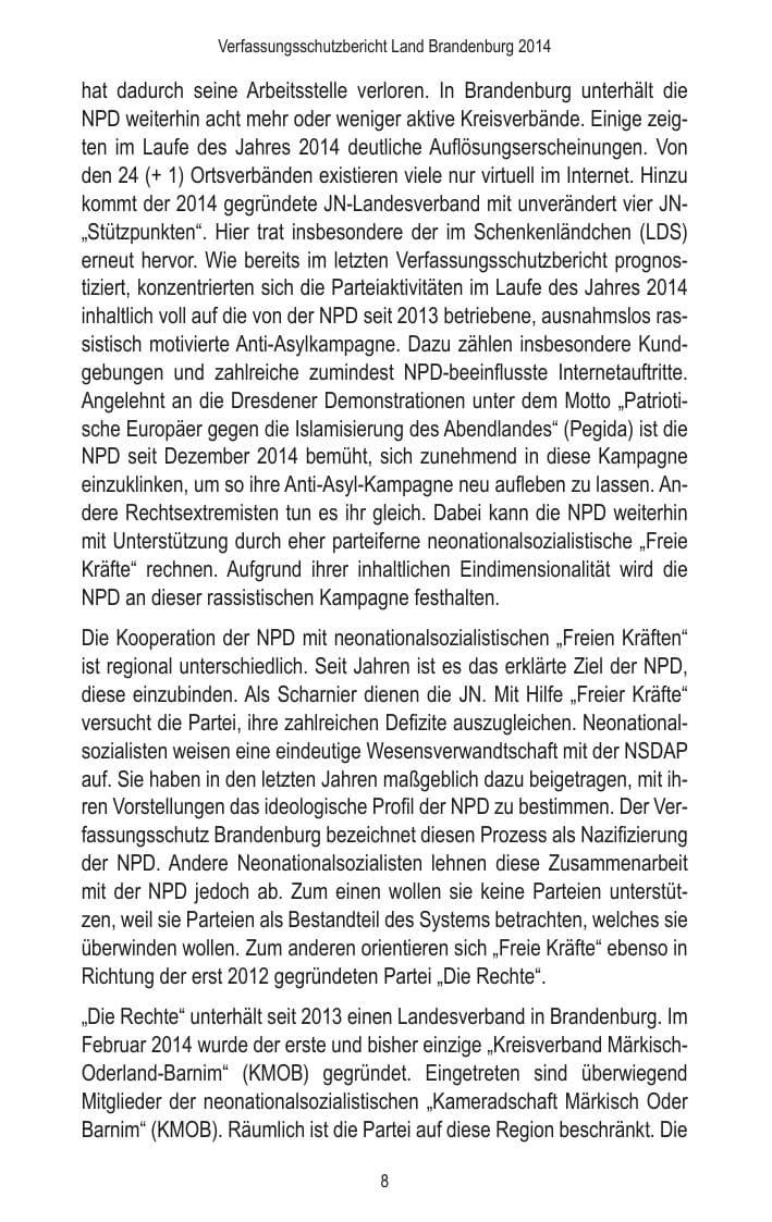 Seite 10 des Verfassungsschutzbericht 2014 Brandenburg