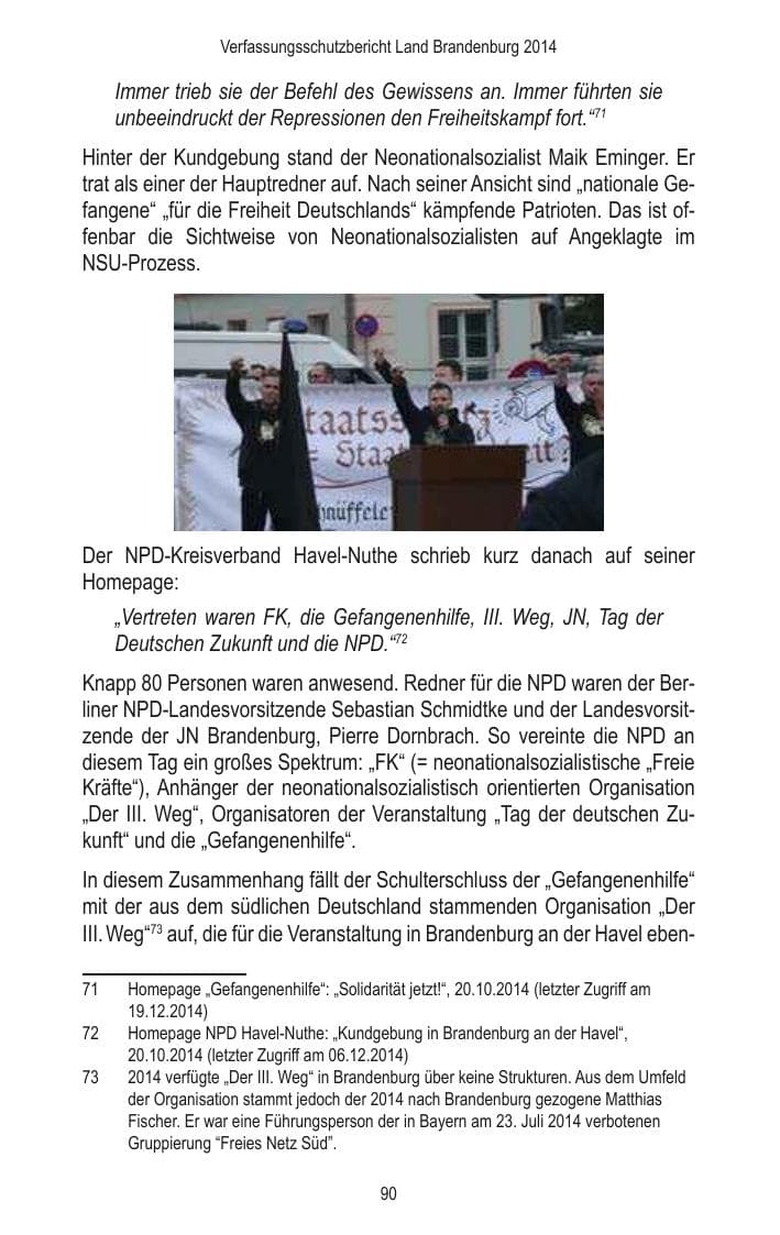 Seite 92 des Verfassungsschutzbericht 2014 Brandenburg