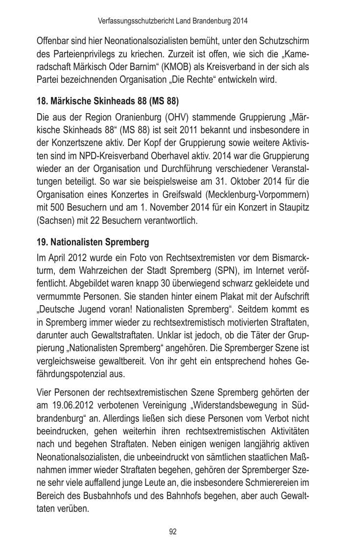Seite 94 des Verfassungsschutzbericht 2014 Brandenburg