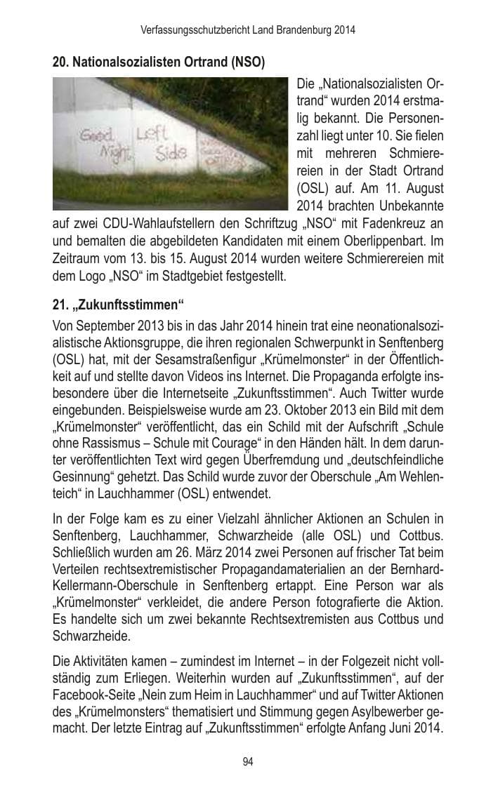 Seite 96 des Verfassungsschutzbericht 2014 Brandenburg