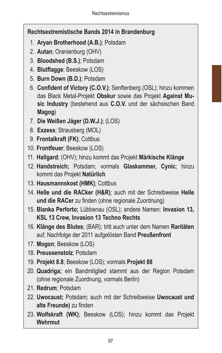 Seite 99 des Verfassungsschutzbericht 2014 Brandenburg