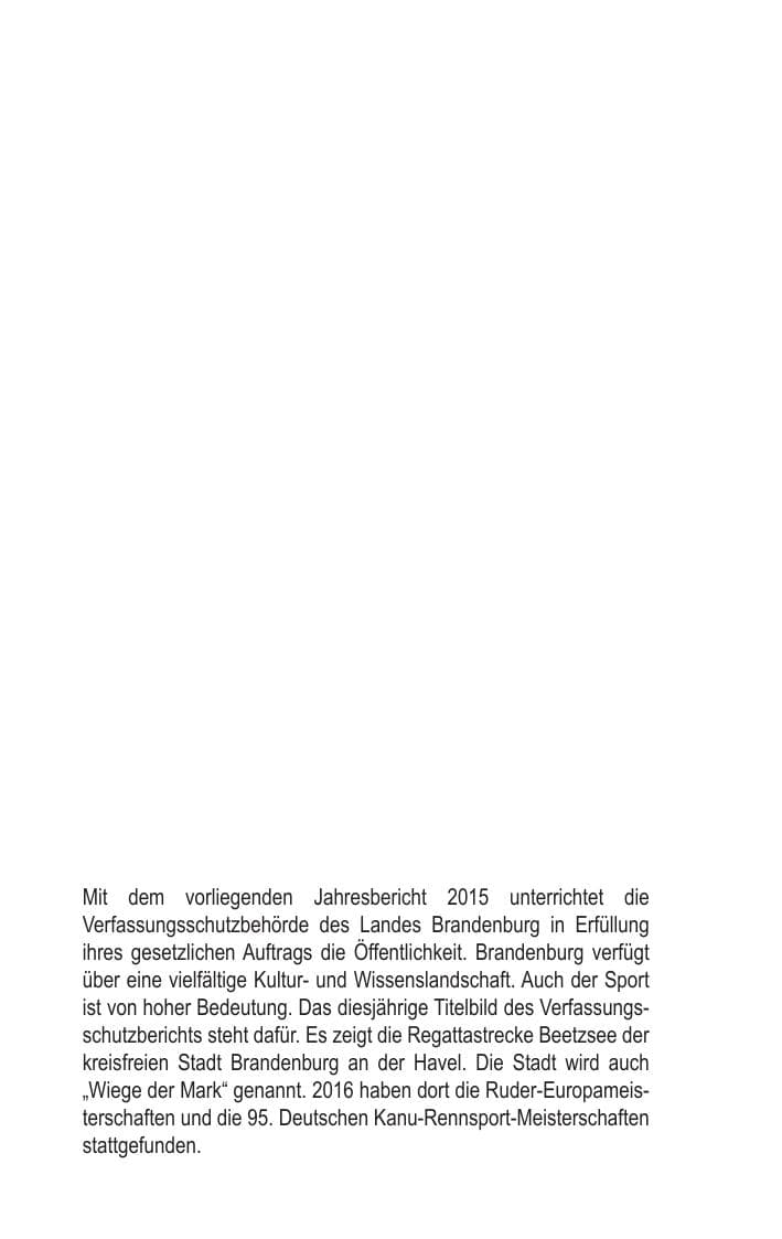 Seite 2 des Verfassungsschutzbericht 2015 Brandenburg