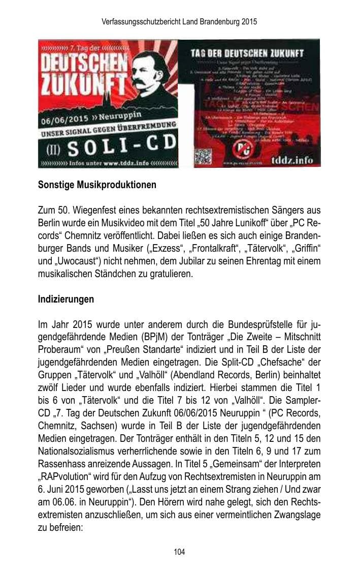 Seite 106 des Verfassungsschutzbericht 2015 Brandenburg