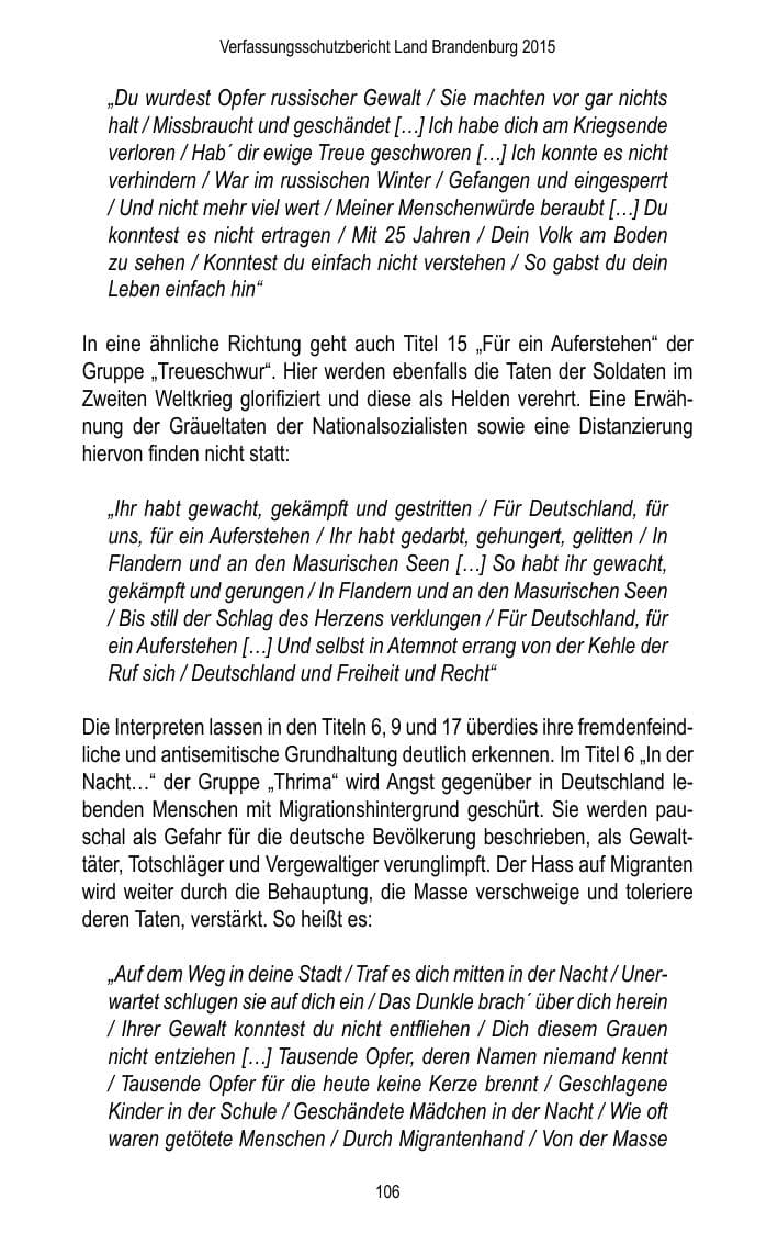 Seite 108 des Verfassungsschutzbericht 2015 Brandenburg