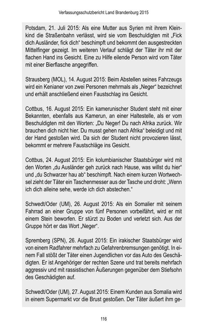 Seite 118 des Verfassungsschutzbericht 2015 Brandenburg