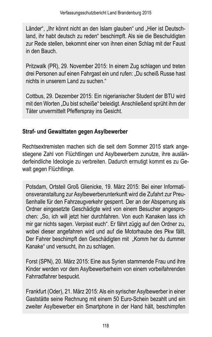 Seite 120 des Verfassungsschutzbericht 2015 Brandenburg