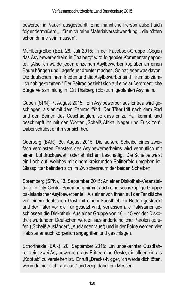 Seite 122 des Verfassungsschutzbericht 2015 Brandenburg