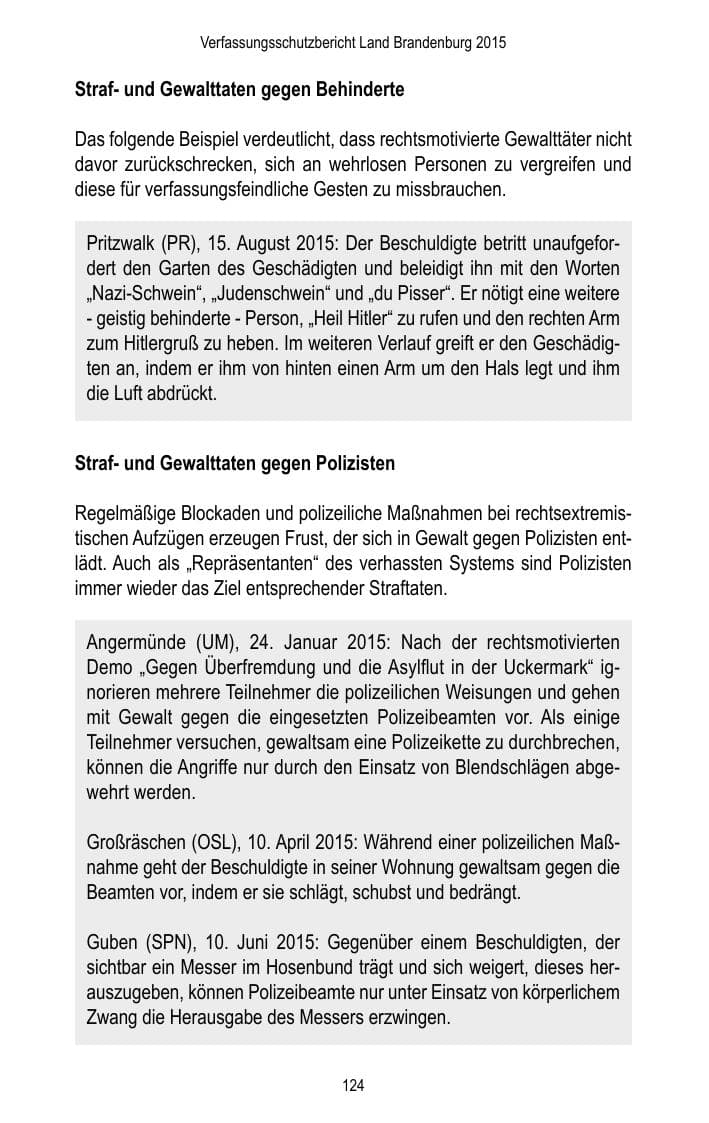 Seite 126 des Verfassungsschutzbericht 2015 Brandenburg