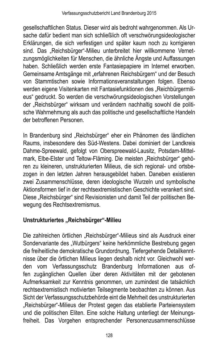 Seite 130 des Verfassungsschutzbericht 2015 Brandenburg