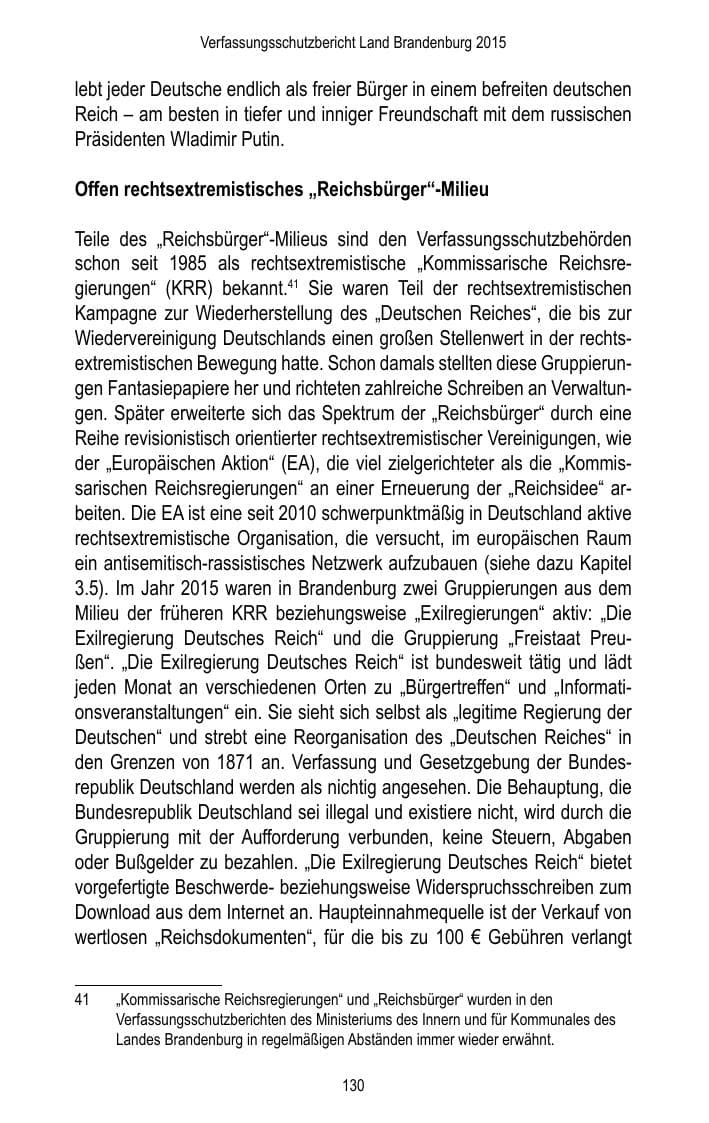 Seite 132 des Verfassungsschutzbericht 2015 Brandenburg