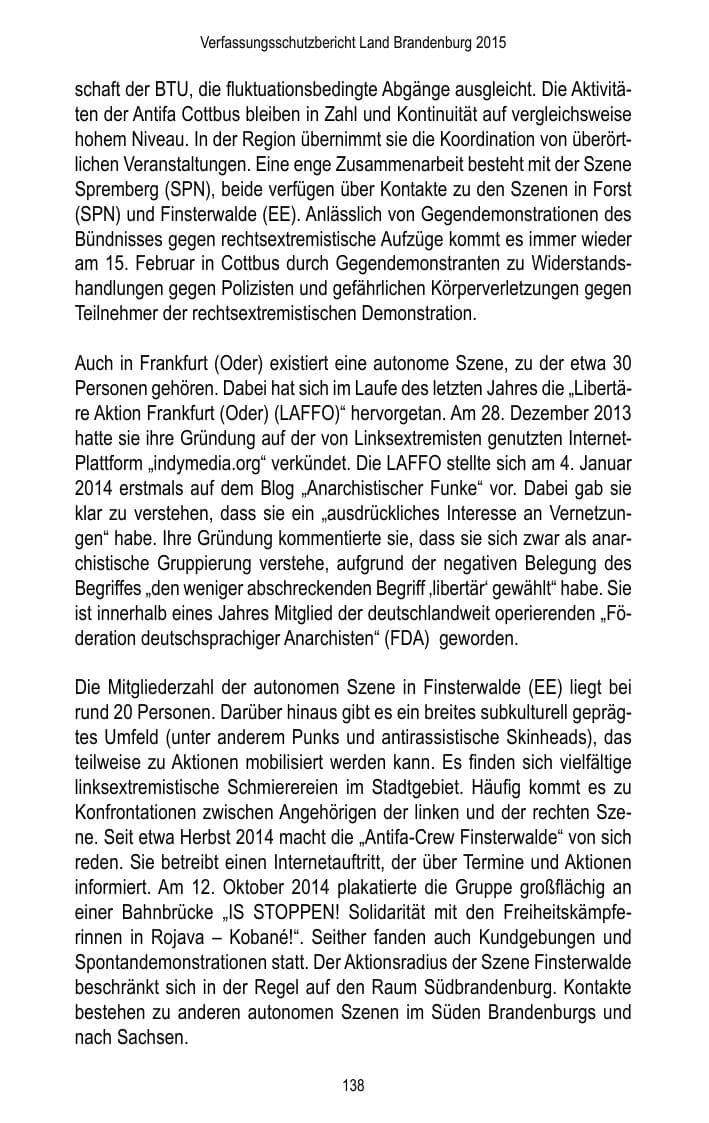 Seite 140 des Verfassungsschutzbericht 2015 Brandenburg