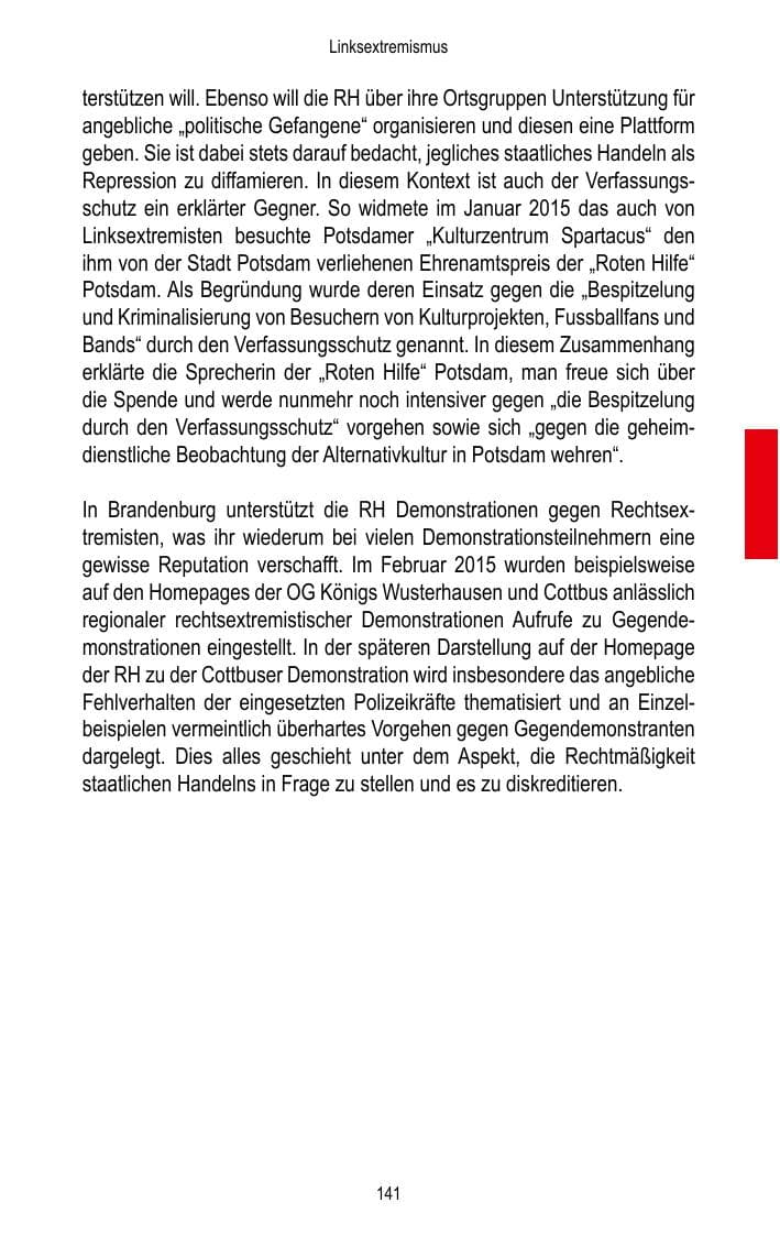 Seite 143 des Verfassungsschutzbericht 2015 Brandenburg
