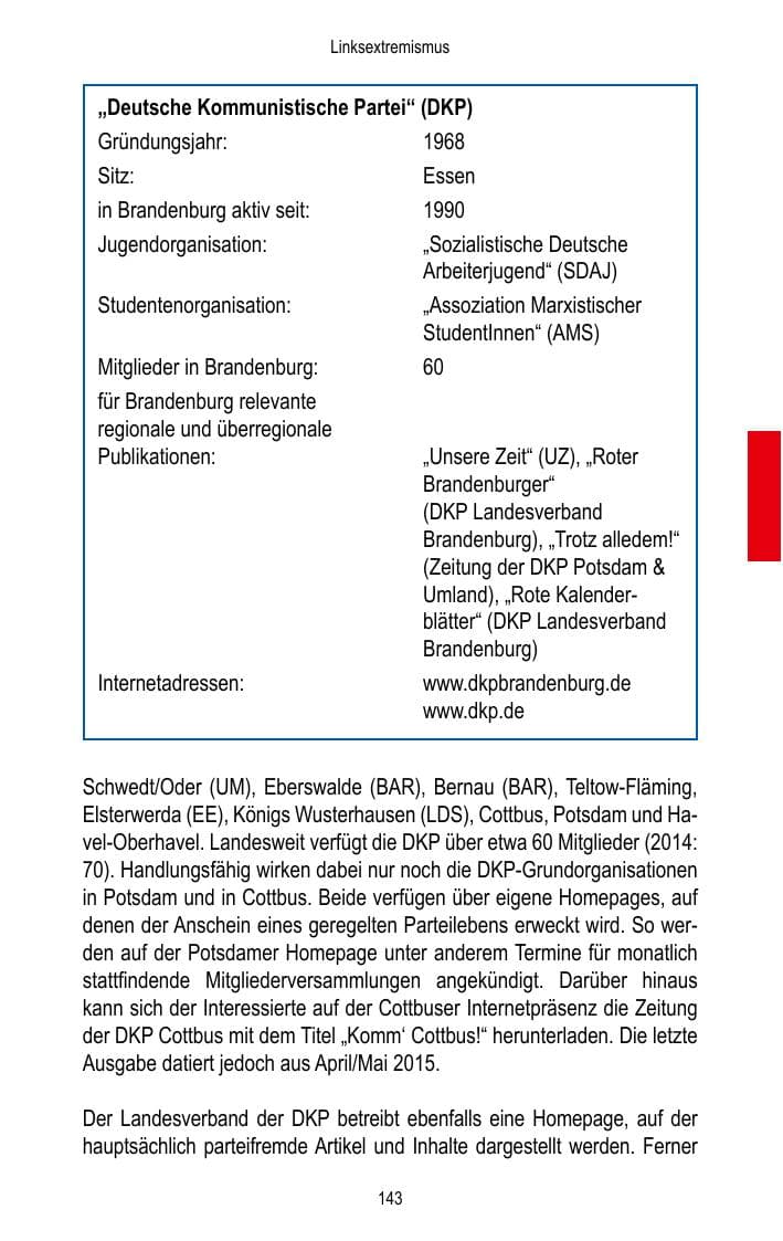 Seite 145 des Verfassungsschutzbericht 2015 Brandenburg