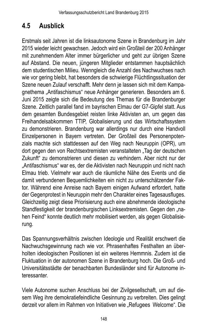 Seite 150 des Verfassungsschutzbericht 2015 Brandenburg
