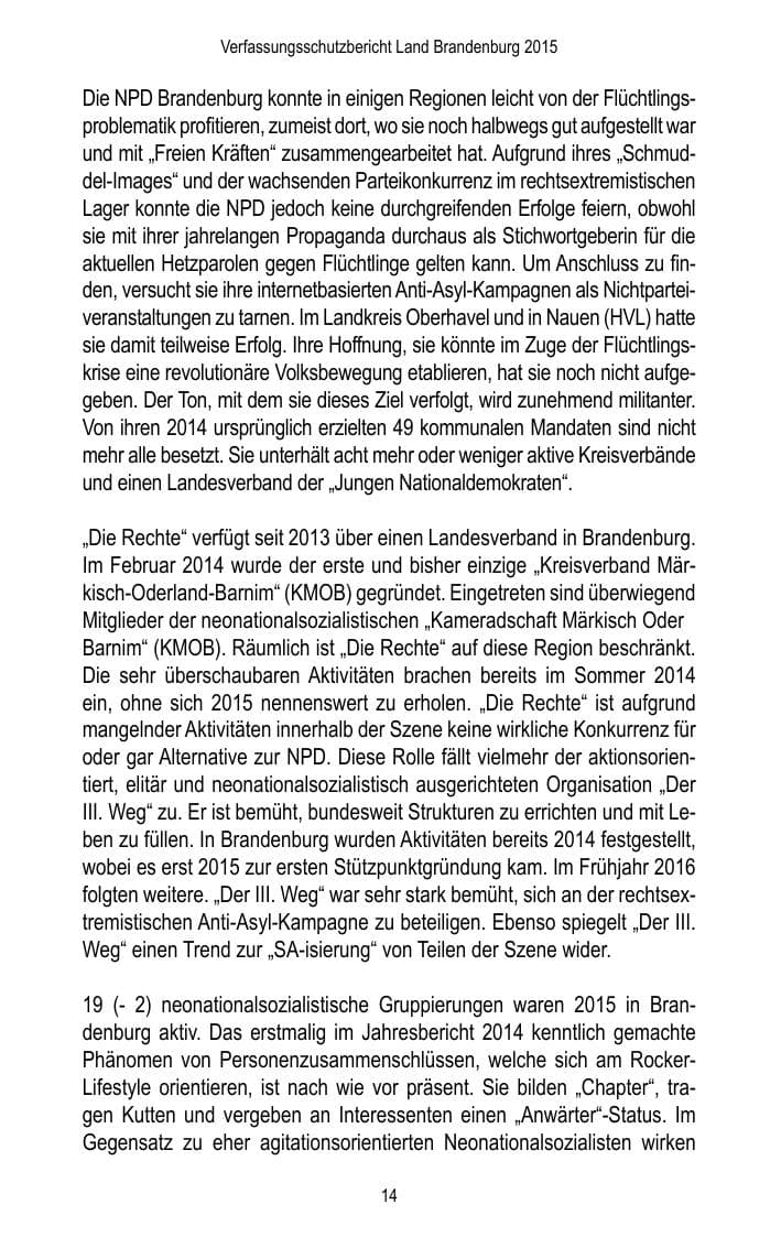 Seite 16 des Verfassungsschutzbericht 2015 Brandenburg