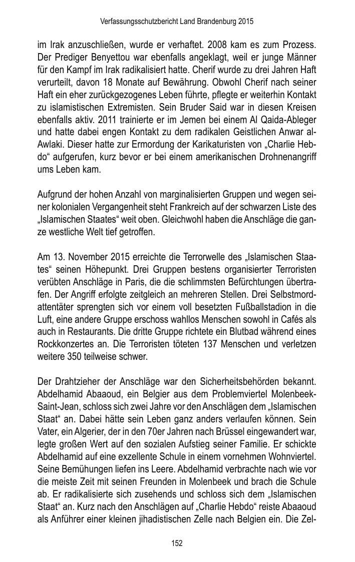 Seite 154 des Verfassungsschutzbericht 2015 Brandenburg