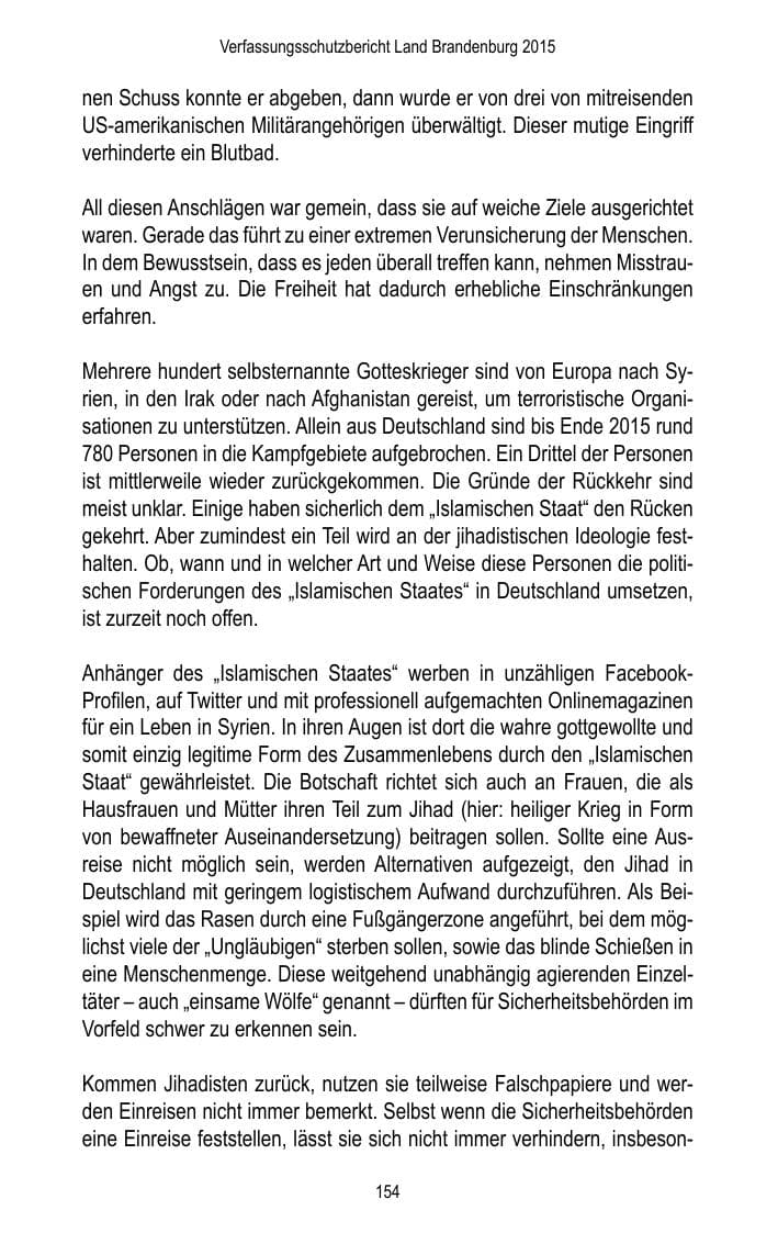 Seite 156 des Verfassungsschutzbericht 2015 Brandenburg