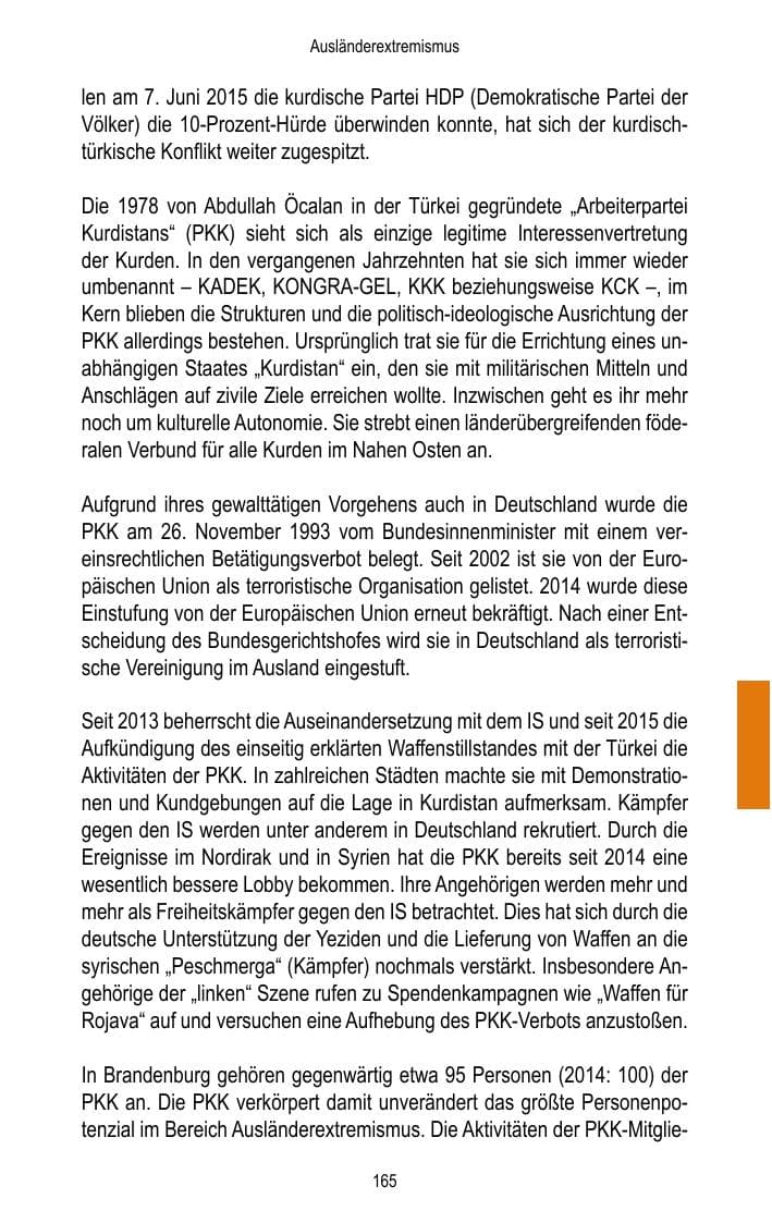 Seite 167 des Verfassungsschutzbericht 2015 Brandenburg