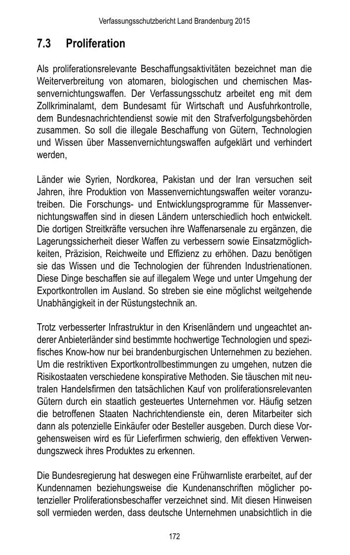 Seite 174 des Verfassungsschutzbericht 2015 Brandenburg