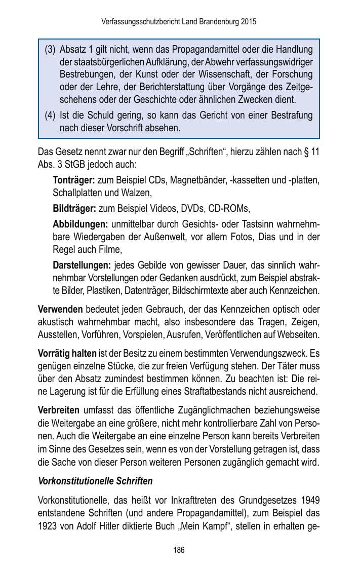 Seite 188 des Verfassungsschutzbericht 2015 Brandenburg