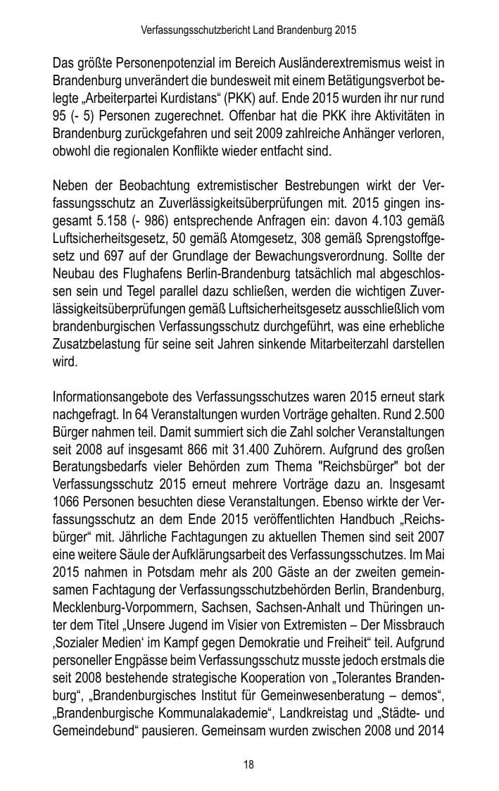 Seite 20 des Verfassungsschutzbericht 2015 Brandenburg