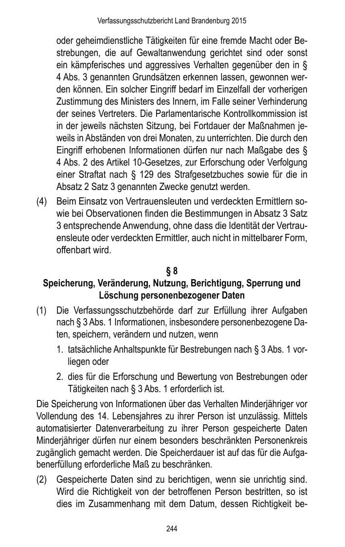 Seite 246 des Verfassungsschutzbericht 2015 Brandenburg