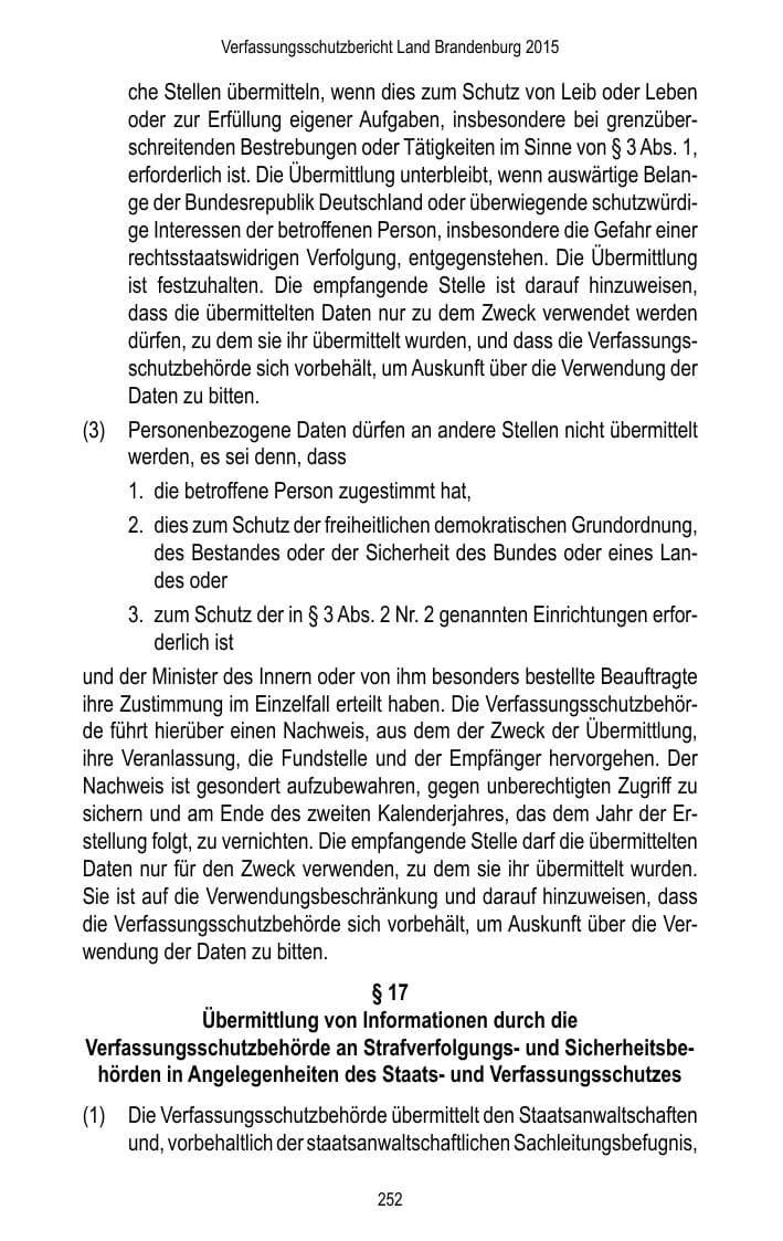 Seite 254 des Verfassungsschutzbericht 2015 Brandenburg