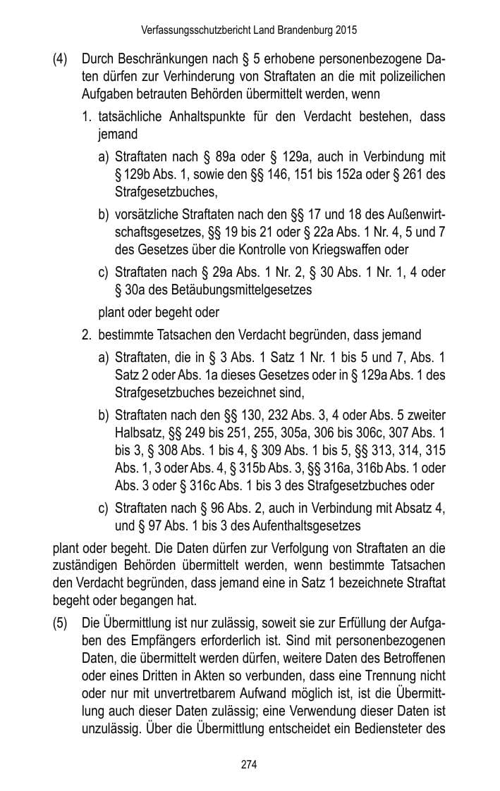 Seite 276 des Verfassungsschutzbericht 2015 Brandenburg