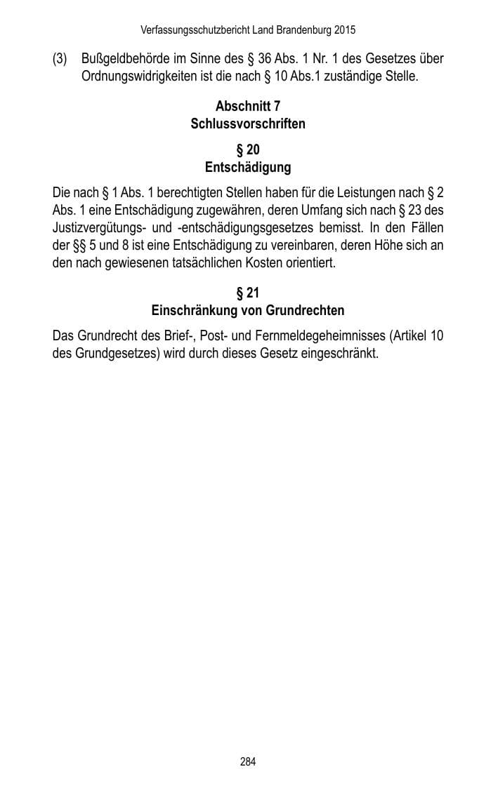Seite 286 des Verfassungsschutzbericht 2015 Brandenburg