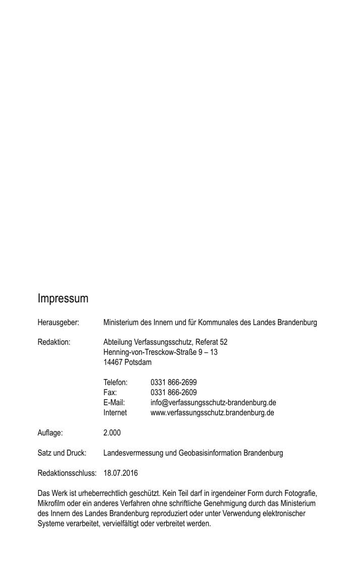 Seite 4 des Verfassungsschutzbericht 2015 Brandenburg