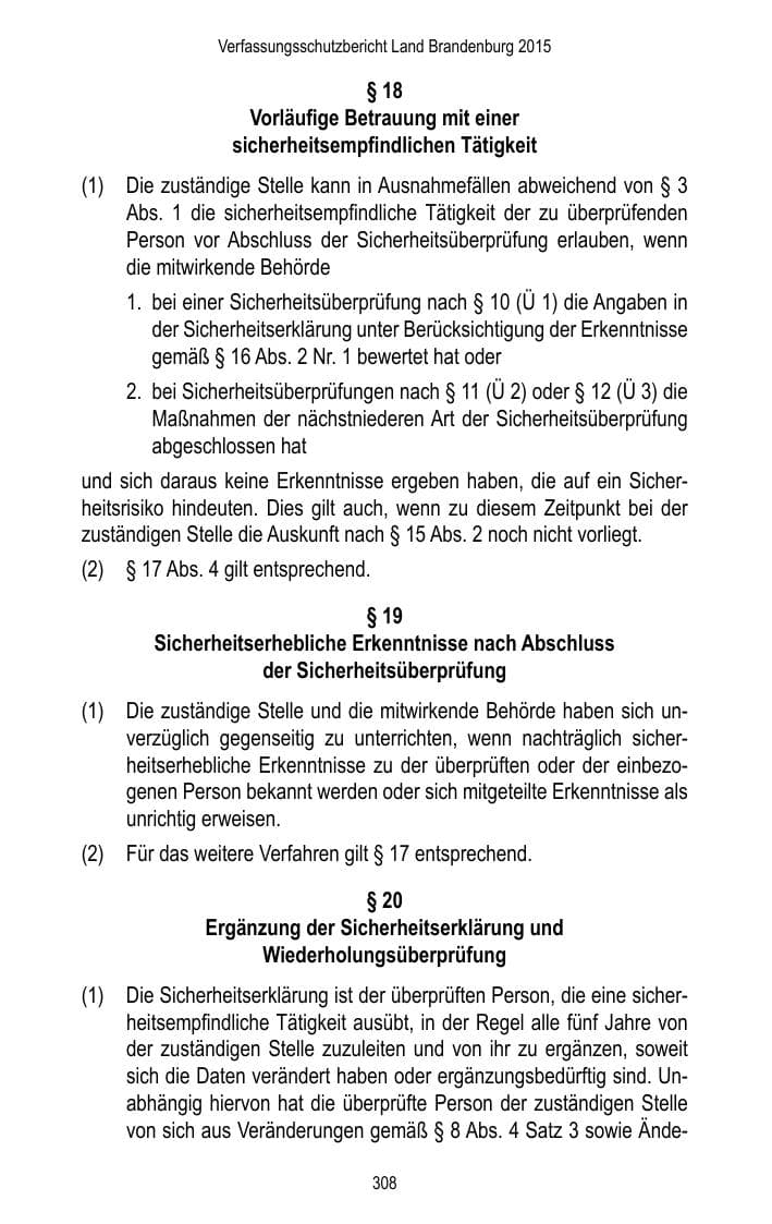 Seite 310 des Verfassungsschutzbericht 2015 Brandenburg