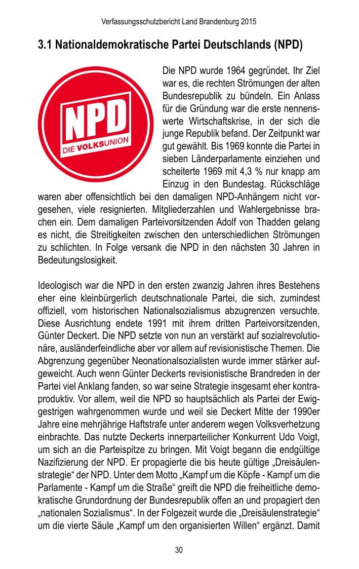 Seite 32 des Verfassungsschutzbericht 2015 Brandenburg