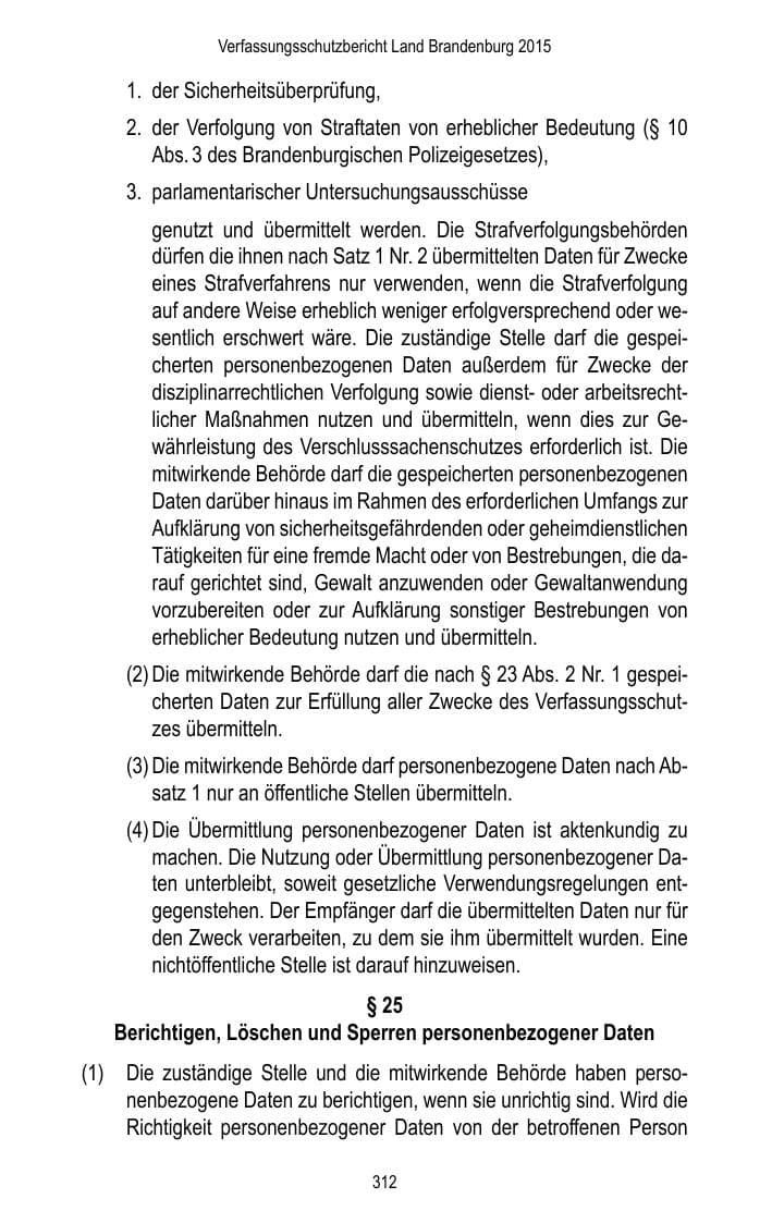Seite 314 des Verfassungsschutzbericht 2015 Brandenburg