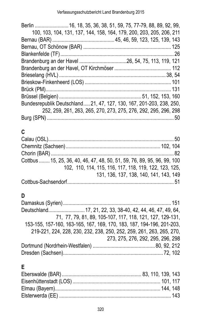 Seite 322 des Verfassungsschutzbericht 2015 Brandenburg