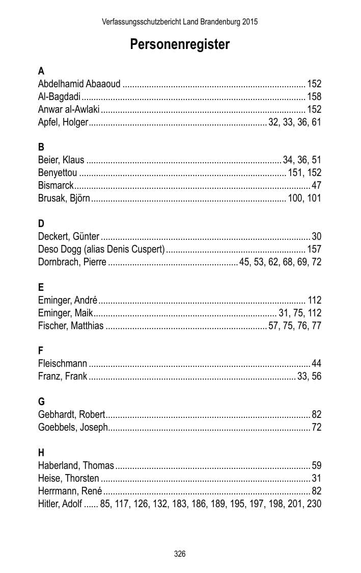 Seite 328 des Verfassungsschutzbericht 2015 Brandenburg