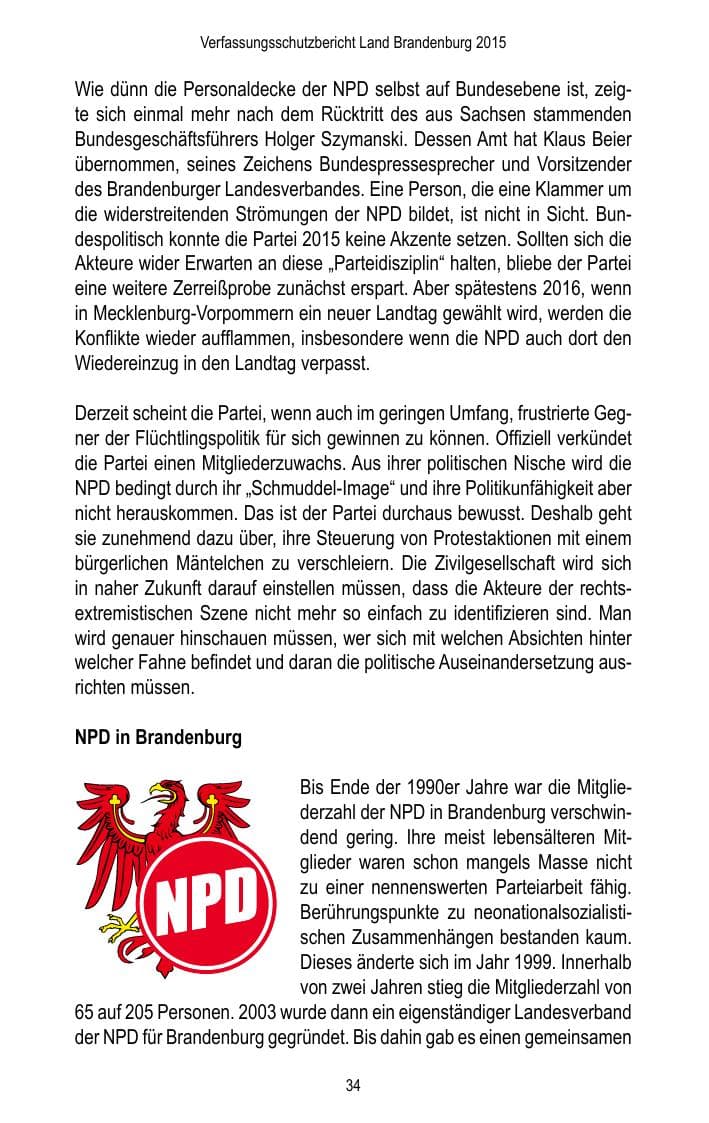 Seite 36 des Verfassungsschutzbericht 2015 Brandenburg