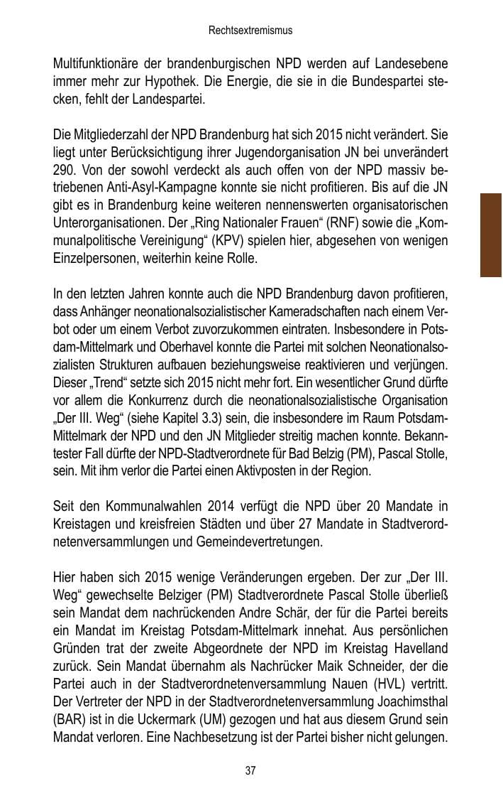 Seite 39 des Verfassungsschutzbericht 2015 Brandenburg