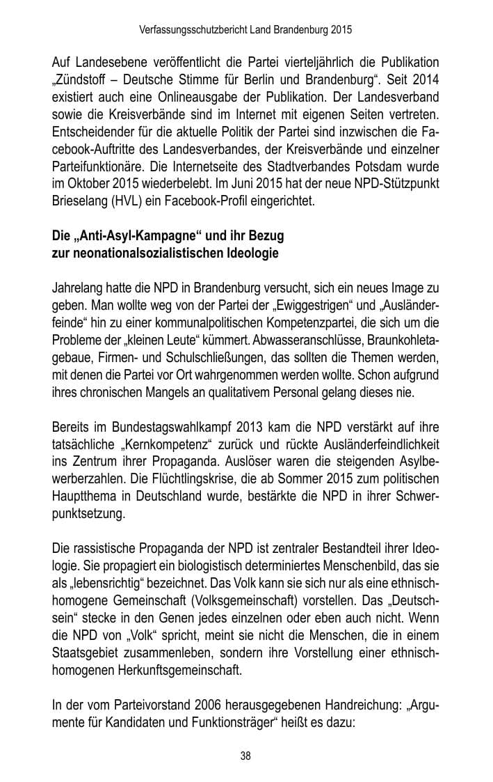 Seite 40 des Verfassungsschutzbericht 2015 Brandenburg