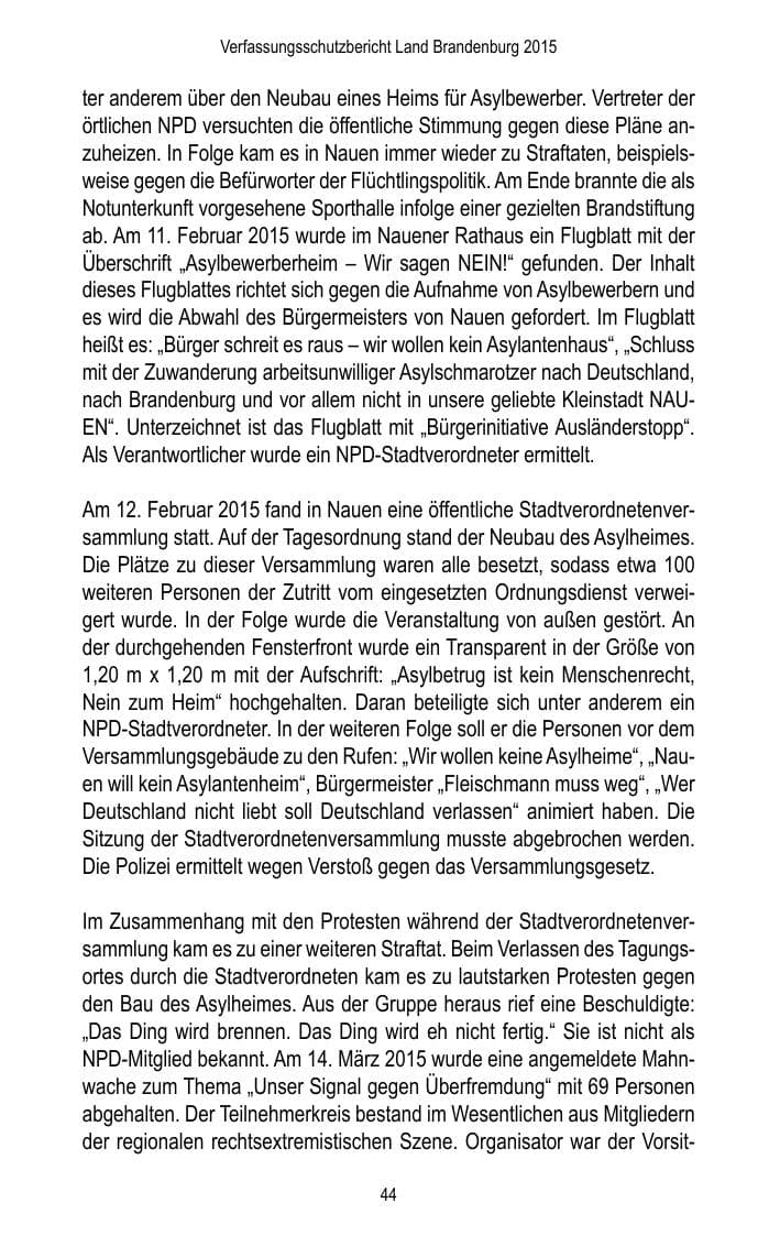 Seite 46 des Verfassungsschutzbericht 2015 Brandenburg