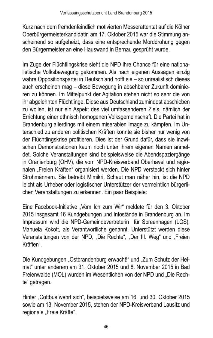 Seite 48 des Verfassungsschutzbericht 2015 Brandenburg