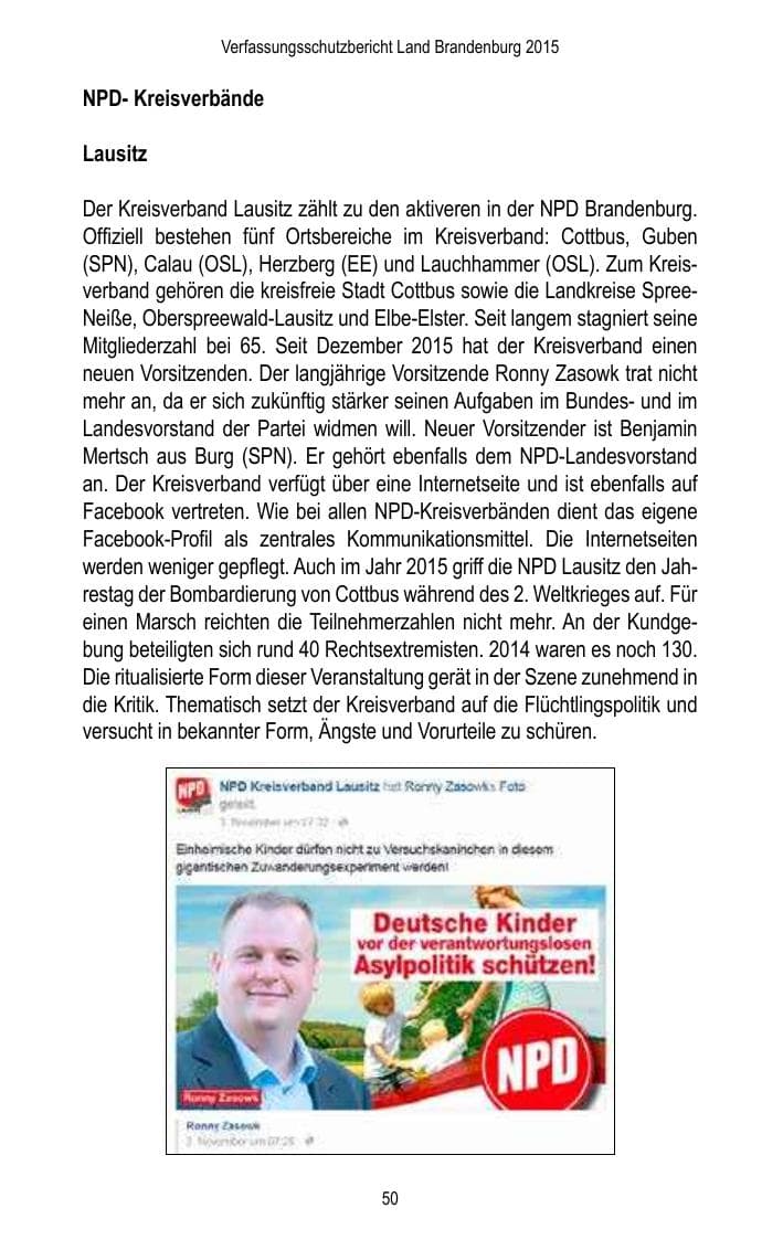 Seite 52 des Verfassungsschutzbericht 2015 Brandenburg