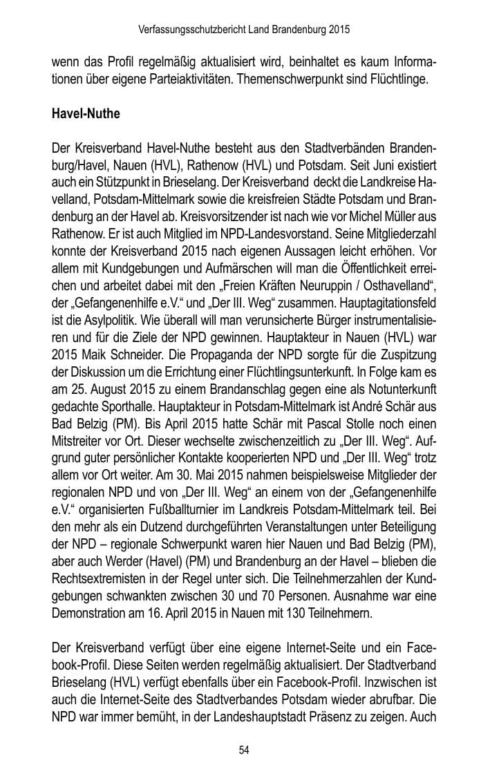 Seite 56 des Verfassungsschutzbericht 2015 Brandenburg