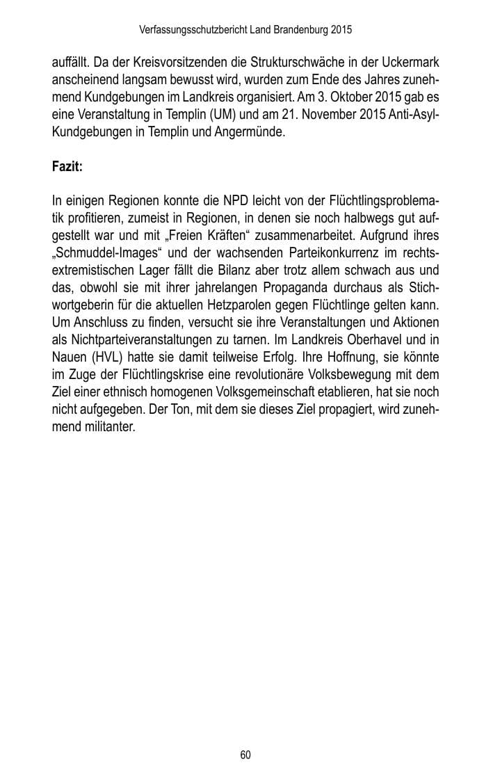 Seite 62 des Verfassungsschutzbericht 2015 Brandenburg