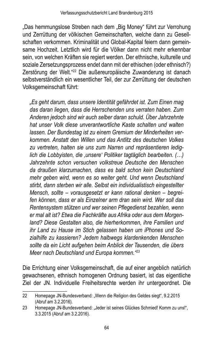 Seite 66 des Verfassungsschutzbericht 2015 Brandenburg