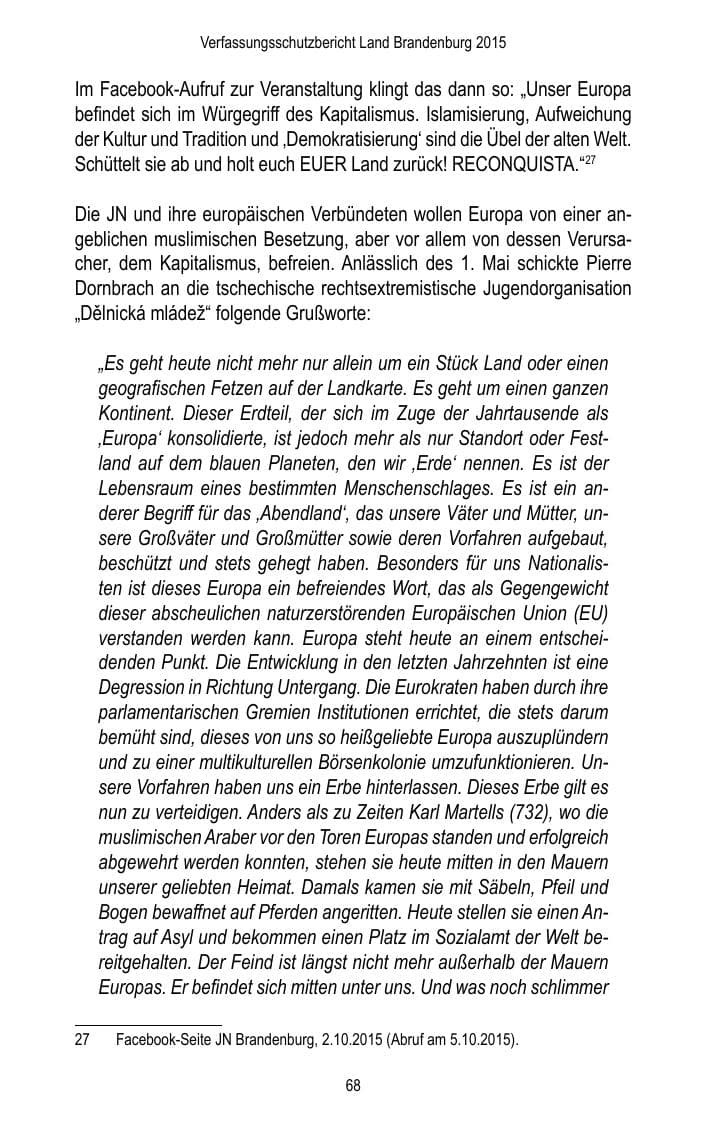 Seite 70 des Verfassungsschutzbericht 2015 Brandenburg