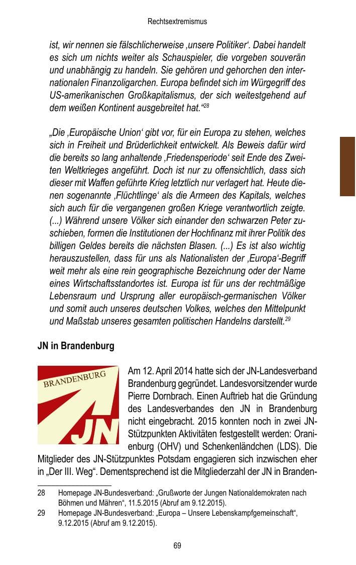 Seite 71 des Verfassungsschutzbericht 2015 Brandenburg